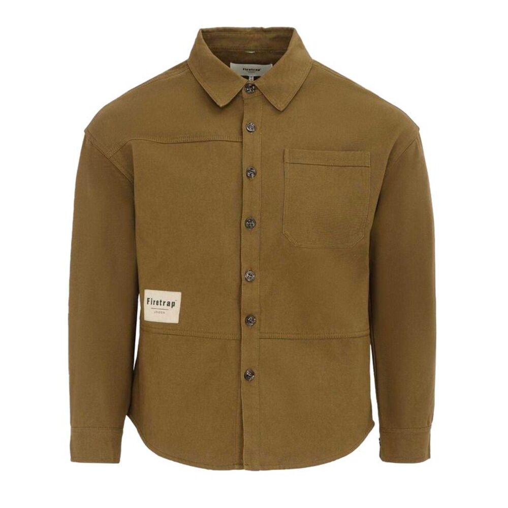 Firetrap Mens Logo Heavy Long-Sleeved Shirt / Army Khaki